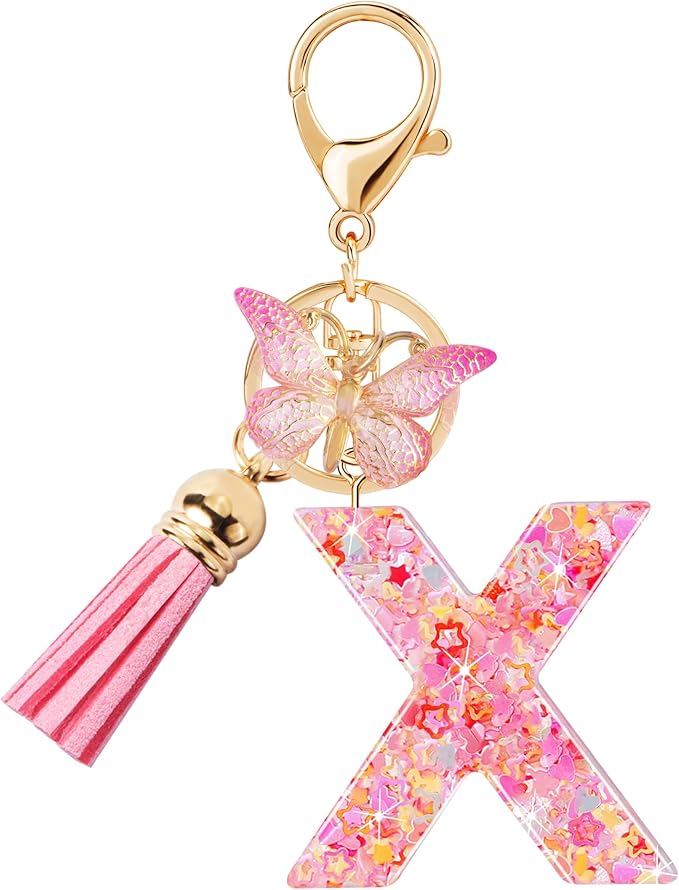 Initial letter Keychains for Women Girls Tassel Butterfly Cute Keychain for Wallet Backpack charm