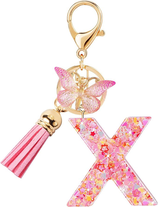 Initial letter Keychains for Women Girls Tassel Butterfly Cute Keychain for Wallet Backpack charm