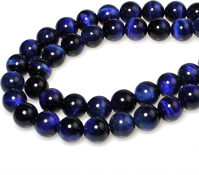 MJDCB Stone Beads 10mm 35pcs Round Sapphire Blue Tiger's Eye Loose Gemstone Bead Charms for Jewelry Making Bracelet Necklace Earring Pendant