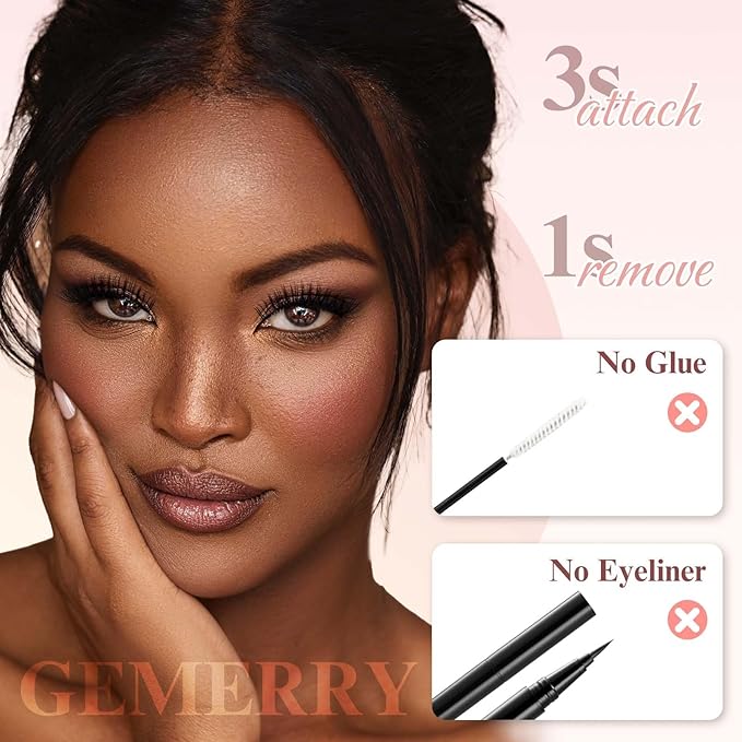 GEMERRY Magnetic Eyelashes with Applicator 2 Pair Magnetic Lashes No Glue Natural Look Lash Clusters Kit False Eyelashes Cat Eye Easy to Wear and Remove No Glue No Eyeliner Needed Soft Strip Lashes