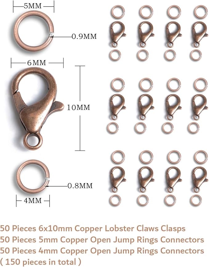 AD Beads 50 Pieces Lobster Claws Clasps Plus 100 Pieces 5mm Match Color Open Jump Rings Suitable for Necklace Bracelets Jewelry (6x10mm, Copper)