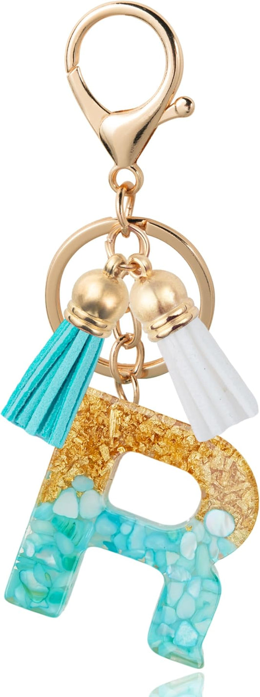 Initial Letter Keychain Cute Resin with 2 PU Tassel, Letter Keychain for Backpack Charms, Initial Keychains for Women
