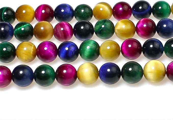 MJDCB Stone Beads 6mm 60pcs Round Mixed Color Tiger's Eye Loose Gemstone Bead Charms for Jewelry Making Bracelet Necklace Earring Pendant