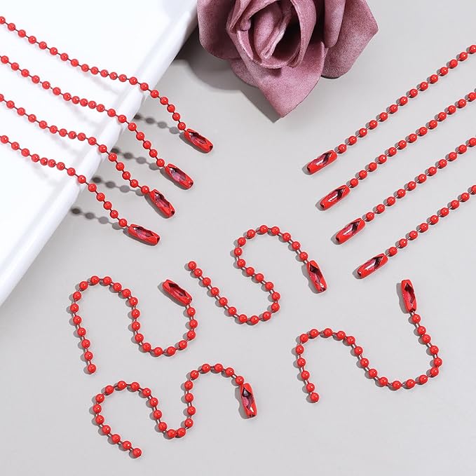Lemonkey 20Pcs Ball Beads Chains Bulk,Red Keychains Rings Metal Chains,4 Inch Dog Tag Metal Small Chains with Connectors for Hanging Decoration
