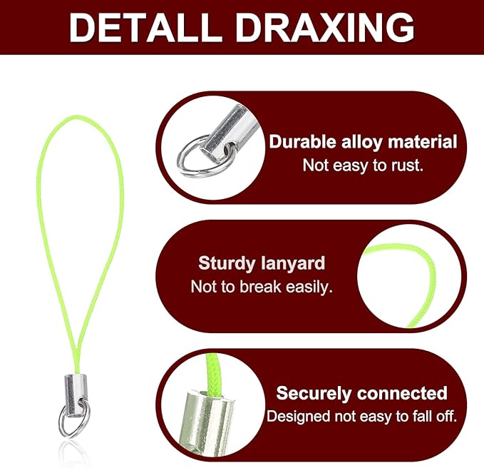 HARFINGTON 100Pcs Clasp Cords Clasp Strap Lanyard Charm Short Finger Rope with Lobster Clasp for Cellphone Cases Keychain DIY Jewelry Making, Yellow Green
