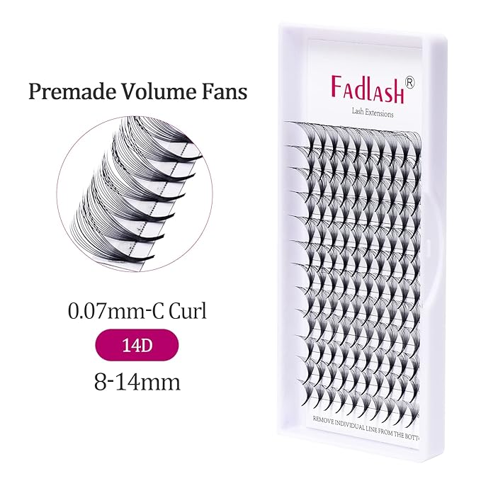 Premade Fans Eyelash Extensions 14D 0.07 C Curl Mixed Tray Middle Stem Pointed Base Lashes Extension Volume Pro Point (14D-0.07-C, 8-14mm)