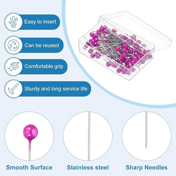 PATIKIL Sewing Pins, 600 Pcs 1.5 Inch Straight Pin with Plastic Pearlized Ball Head for Fabric, Decorative, Jewelry DIY, Craft and Sewing Project, Rose Red
