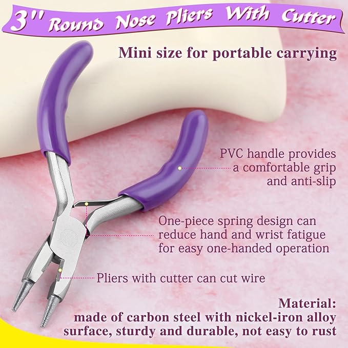 SPEEDWOX 3 Inch Mini Pliers - Round Nose, Cutter, Wire Bending, Looper, Ring Bending, Wire Looping Pliers for Jewelry Making