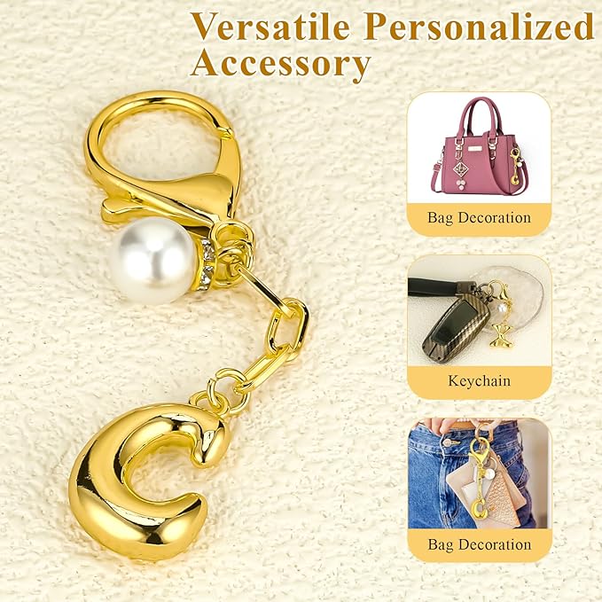 VICKHU Gold Plated Bubble Initial Letter Cute Keychain for Women Car Key Purse Decorative Keyring Handbag Charms Fashion