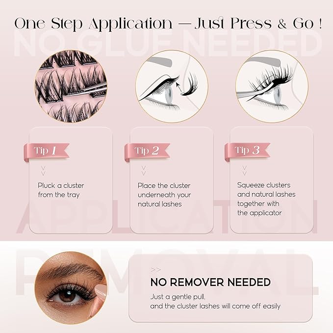 BEFER Self Adhesive Eyelashes Clusters, D Curl 10-16MM Pre Glued Lash Natural Look No Glue No Remover Needed Reusable Lashes Press on Eyelash Clusters Easy for Use DIY at Home(TYB85,Flare)