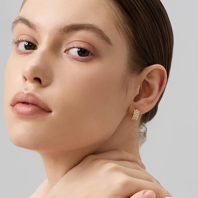 FRUMOS 925 Sterling Silver Huggie Earrings for Women 18K Gold Plated Hoop Earrings for Women Hypoallergenic Small Cubic Zirconia Huggie Earring