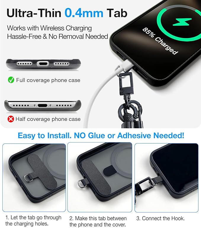 Phone Lanyard Crossbody, 2025 NEW Convertible Neck Strap& Wrist Strap, Adjustable Anti-Theft Lanyard with 2 Phone Tether Tabs, Universal Cell Phone Strap for iPhone 17 Pro Max Case, Black