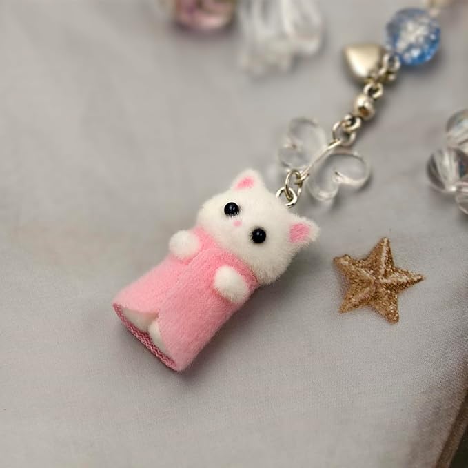 Cute Cat Keychain, Y2K Heart Bow Pendant, Kawaii Cat Bag Charm