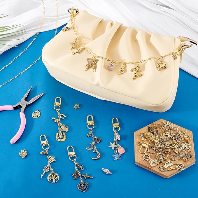PH PandaHall 408pcs Keychain Making Kit, 30pcs Clasps with Pendants Chains Jump Rings Plier Key Chain Making Kit for Bag Straps Keychains Purse Chains DIY Crafts, Make 30 Sets