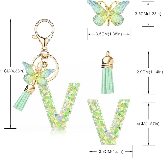 Fashion Alphabet Initial Letter Keychain Tassel Butterfly Pendant Key Ring for Purse Handbags Women Girl