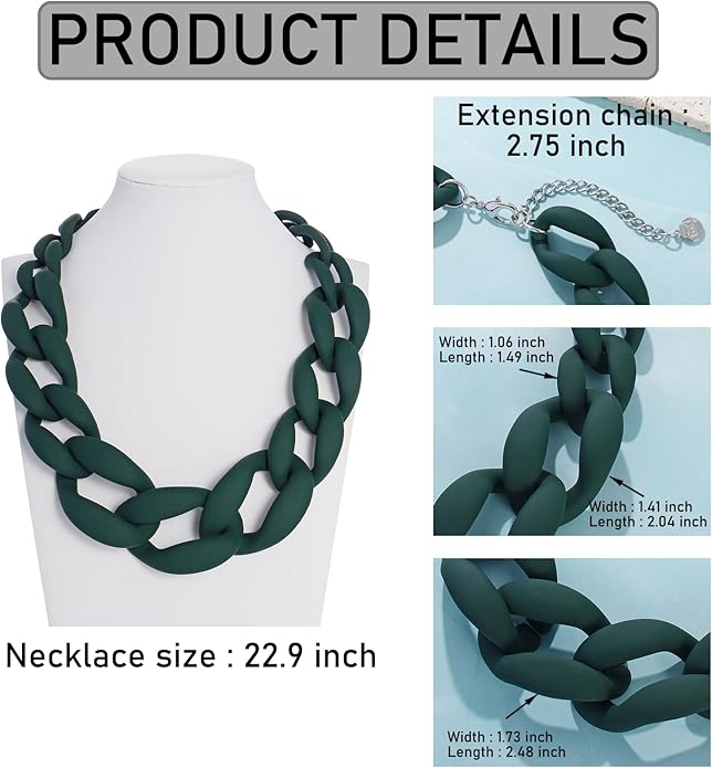 Firstmeet Chunky Acrylic Necklace Smooth Chain Link Cool Statement Choker Cuban Style Jewelry Gift for Women