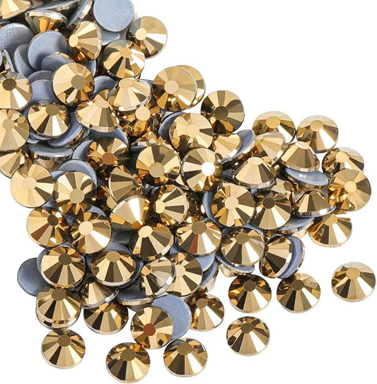 Beadsland Hotfix Rhinestones, 2880pcs Flatback Crystal Rhinestones for Crafts Clothes DIY Decorations, Aurum, SS6, 1.9-2.1mm