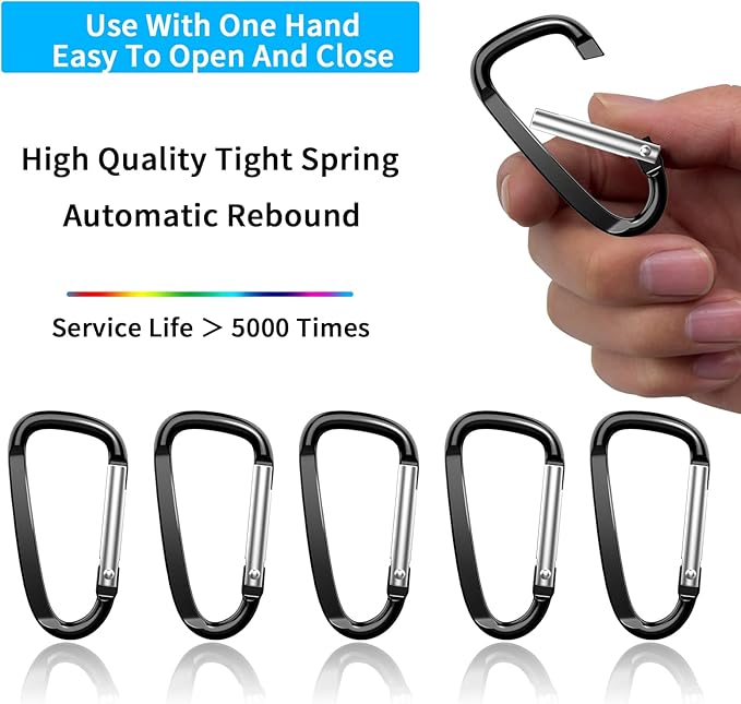 2.4" 24pcs Small Carabiner Clip Keychain, Aluminum D Ring Shape Clips with Keyring Keychain Hook