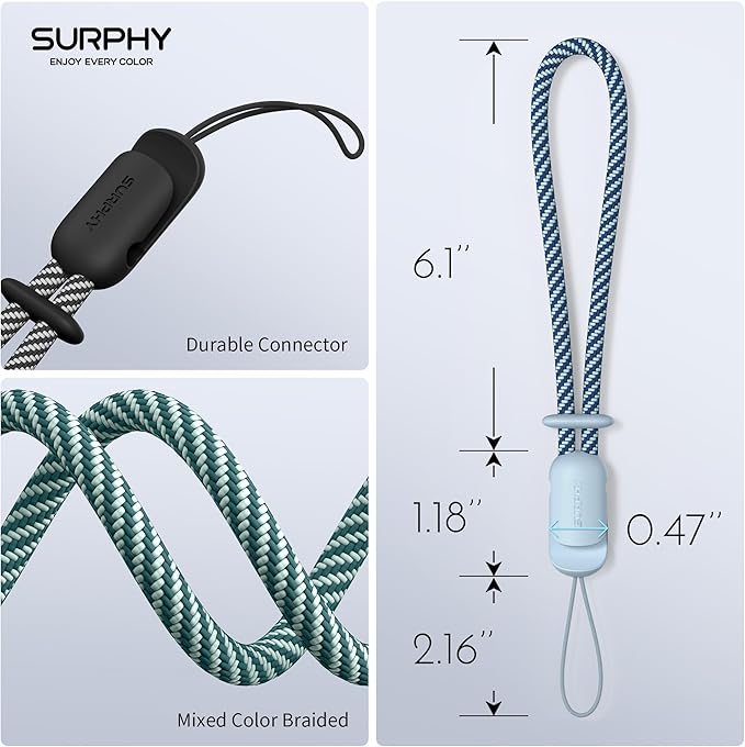 SURPHY 3 Pack Phone Wrist Strap with CellPhone Tether Tab, Cellphone Lanyard, Phone Strap with 2-Color Braided, Wrist Lanyard