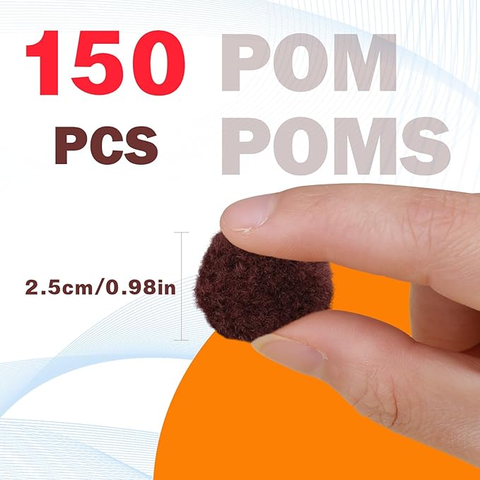 MORFEN 150 Pieces Pom Poms, 1 Inch Dark Brown Craft Pom Poms, Fuzzy Pompom Puff Balls, Small Pom Pom Balls for DIY Arts and Crafts Projects, Home Decorations
