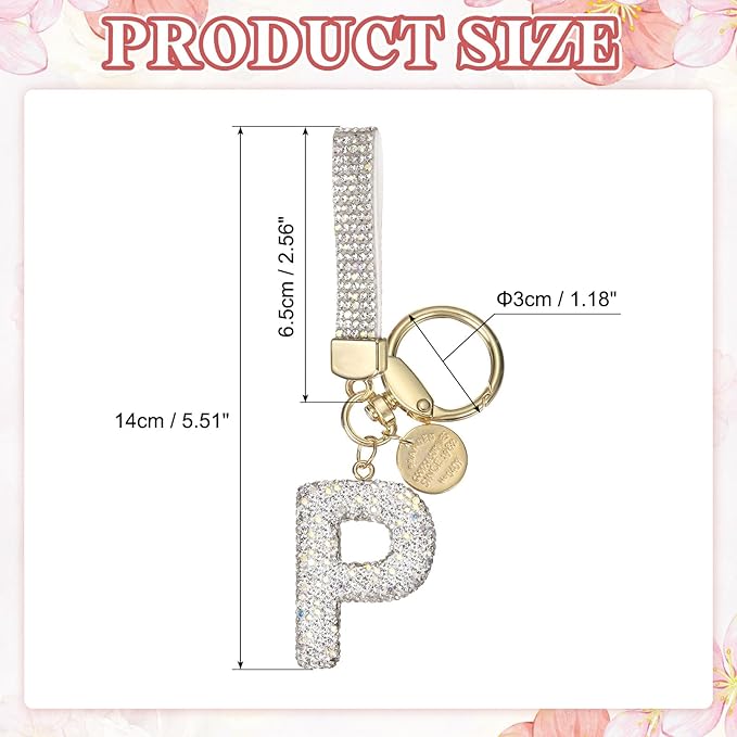 PATIKIL Initial Letter Keychain, Cute Sparkly Rhinestone Key Chain Alphabet Charm for Car Keys Handbags Purse