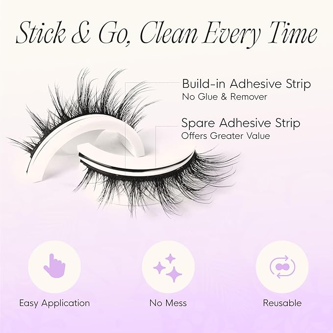 BEYELIAN Self Adhesive Eyelashes Manga Lashes Pre Glued Anime Lashes Wispy No Glue Need Spiky Eyelashes Korean Japanese Asian Cosplay Fake Eyelashes CS120