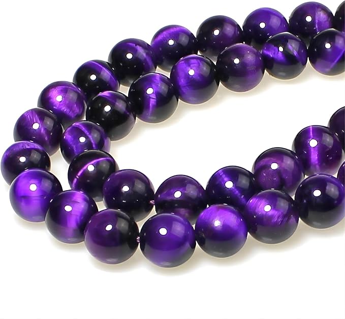MJDCB Stone Beads 12mm 30pcs Round Purple Tiger's Eye Loose Gemstone Bead Charms for Jewelry Making Bracelet Necklace Earring Pendant