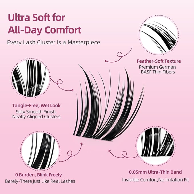 Dramatic Volume Lash Clusters, 0.05mm Thin Band 10-16mm C Curl, Compact Travel Pack, Budget-Friendly for Beginners, FayJoo BOLDEE 11 Lite