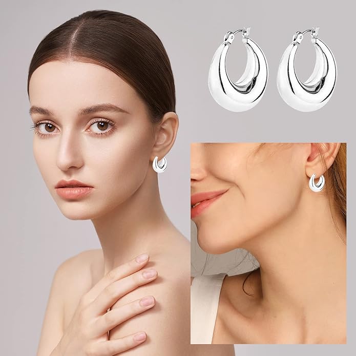 HILXURY Gold Chunky Hoop Earrings Set for Women, 14K Gold Plated Twisted Huggie Hoop Earring Hypoallergenic, Thick Open Hoops Set Lightweight