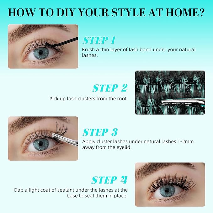 Lash Clusters 240pcs Eyelashes Cluster Individual Wispy Lashes Thin Band for D Curl Lash Extension Eyelashes for Beginners at Home,False Eyelashes Soft Eyelash Clusters(50D,D-Mix9-16mm)