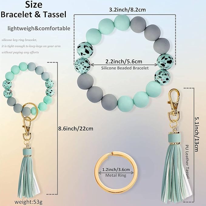 BIHRTC Key Ring Bracelet Car Keychain Holder Wristlet Silicone Women Beaded Bangle Chains