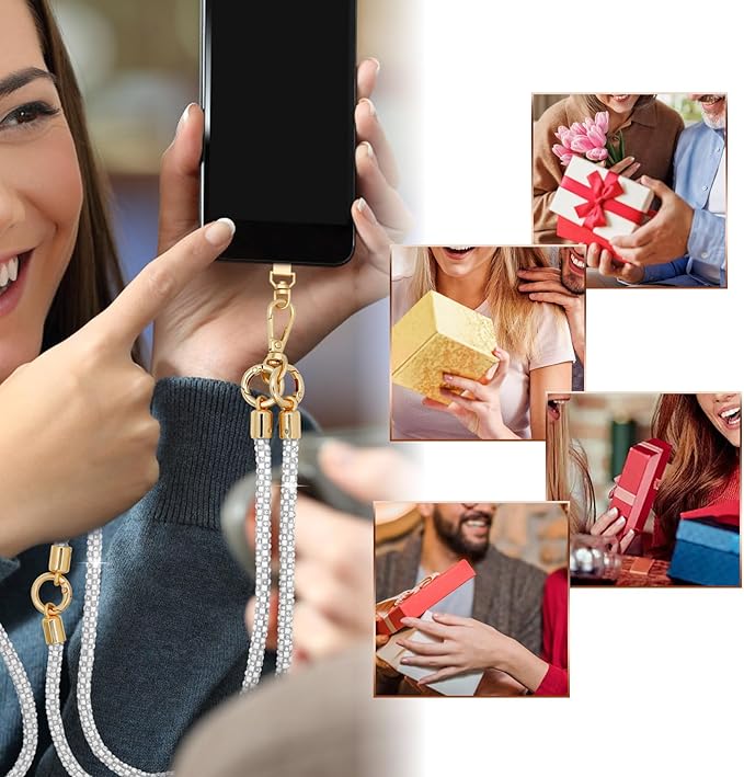 Crystal Phone Strap Crossbody and Wrist Lanyard, Anti Theft Layered & Wrist Strap Cell Phone Neck for Women