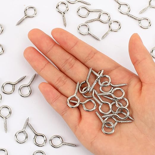 AUGSUN Eye Screws, 150PCS 1 Inch Screw Eyes Hooks Heavy Duty Screw Eyes Bolts Hooks Ring Screws for Wood Hanging Artwork