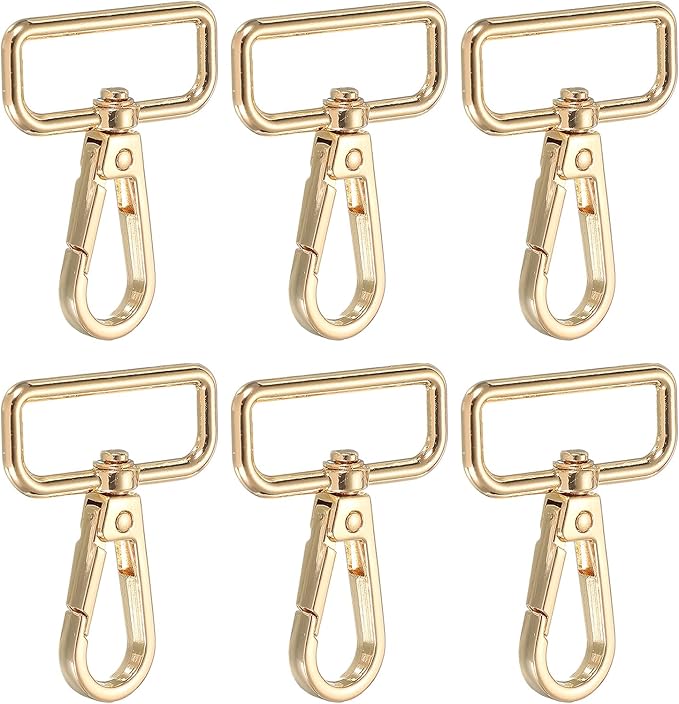Swivel Snap Hooks, Metal D Ring Keychain Lanyard Clip Hook Lobster Clasp Claw Push Gate Clip - Fitting for(Purse Making - Sewing - DIY Crafts) 6 Pcs & 1.25" & Light Gold