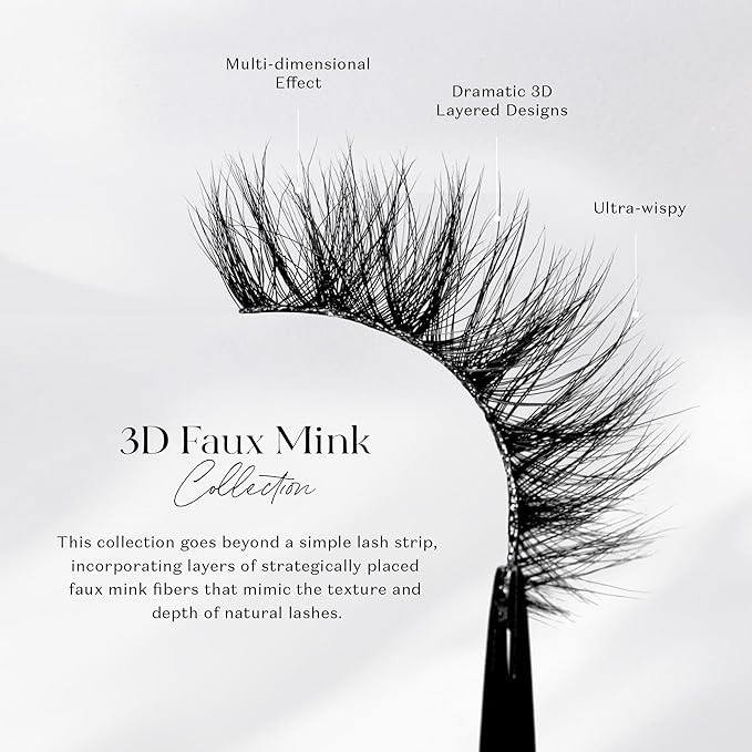 Lilly Lashes 3D Miami Faux Mink Strip Eyelashes, False Eyelashes Dramatic Look, Reusable False Lashes, Fake Lashes Pack, Lash Strips with Luxury Silk Like Fibers, No Lash Glue Included