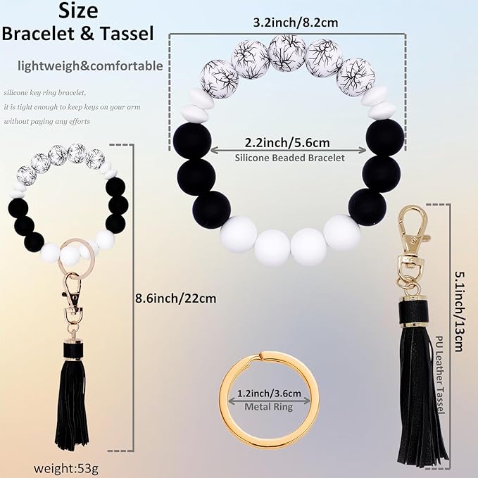 BIHRTC Key Ring Bracelet Car Keychain Holder Wristlet Silicone Women Beaded Bangle Chains