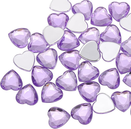 MECCANIXITY 40 Pcs Acrylic Heart Rhinestone 12mm Flat Back Plastic Gems Jewelry Stickers for Craft Bead Face Painting Costume Jewelry Making, Light Purple