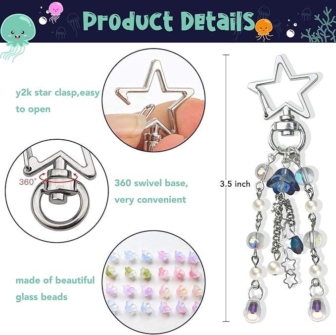 Agromusk Jellyfish Keychain,Cute Y2K Car Keychains for Women Girls Jellyfish Bag Charms Purse Accessories Star Jelly Decor