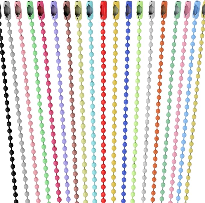Forise 100Pcs Ball Beads Chain Bulk, Keychain Rings Metal Chain,4.72 Inch Dog Tag Metal Small Chain with Connectors for Hanging Decoration