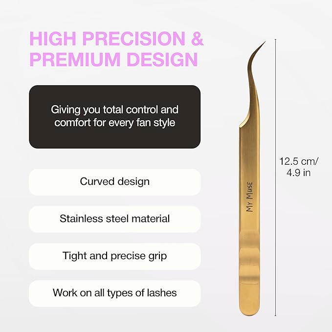 Curacoro Lash Tweezers for Eyelash Extensions - LashSmith Precision Curved Tweezers for Every Fan Style