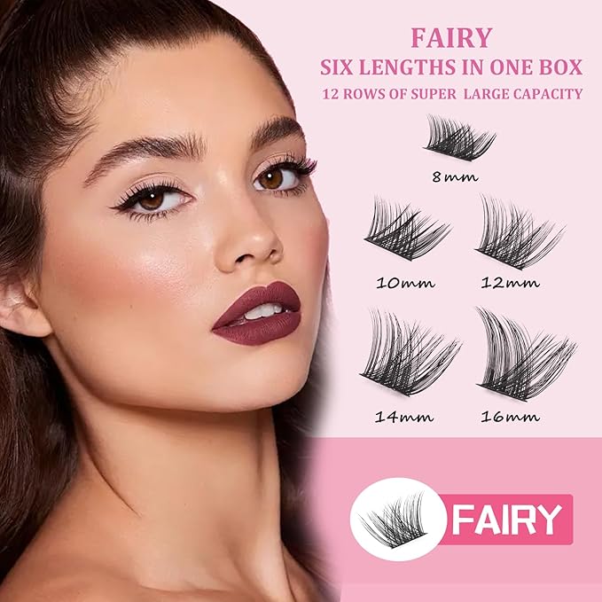 ISOOLU Fairy Lash Clusters Manga Individual Lashes C Curl Wispy Eyelash Clusters WideSpan Eyelash Extension Kit with Lash Bond and Seal Wet-Look Spiky Cluster Lashes (ZH12 Kit)