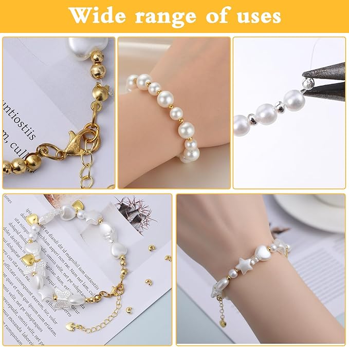 Ouligay 800PCS Crimp Beads for Jewelry Making 4mm Crimp Bead Covers Half Round Open Crimping Bead Knot Covers for DIY Jewelry Craft Making Jump Rings with Transparent Box Gold and Sliver