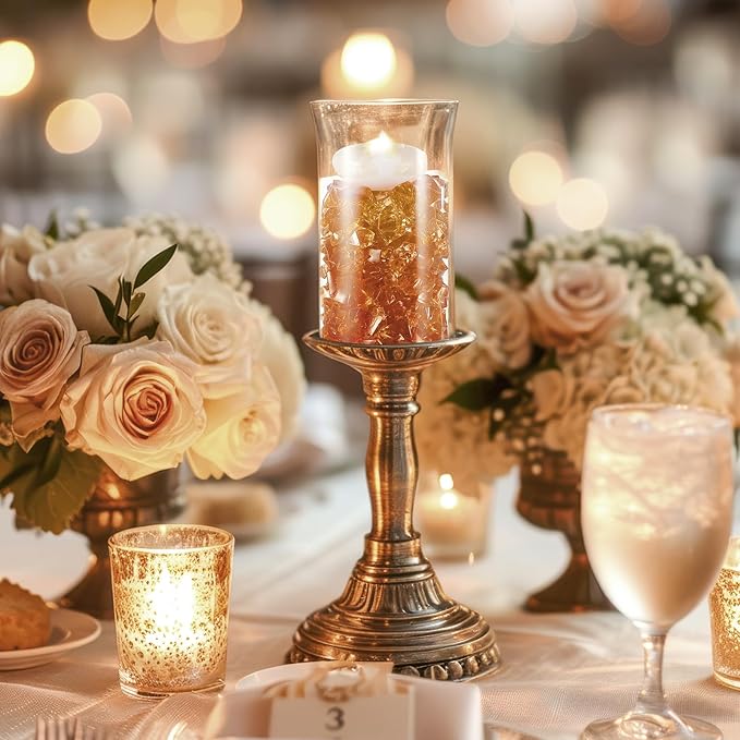 Syhood 570 Pcs 5 Sizes Amber Fake Crushed Ice Rocks Acrylic Crystal Gems Sparking Amber Plastic Diamonds Marble for Vase Fillers DIY Craft Wedding Table Scattering Room Decoration