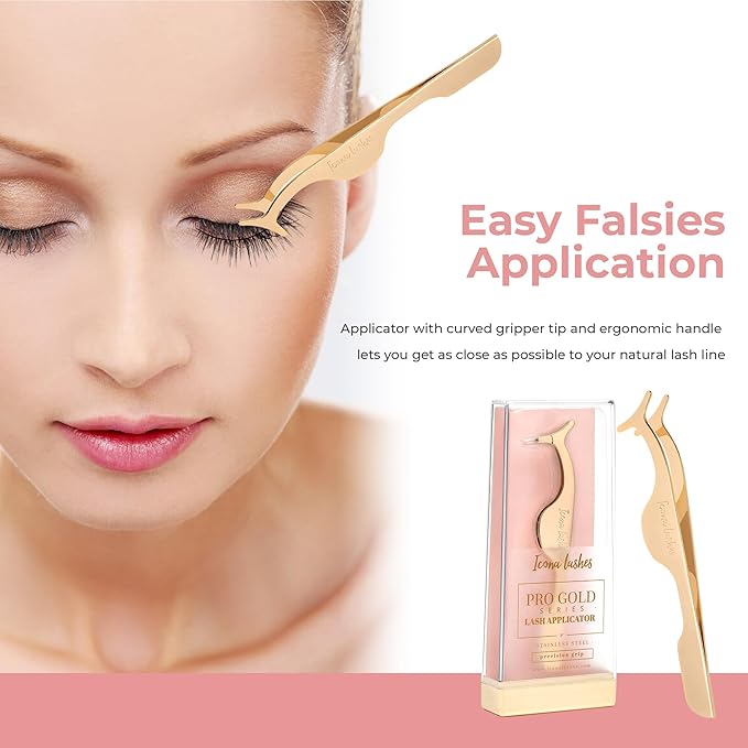 Icona Lashes Eyelash Applicator for False Eyelashes & Lash Extensions || 24K Gold Plated Stainless Steel with Contoured Tip for Precise Application & Ergonomic Handle for Comfortable Grip