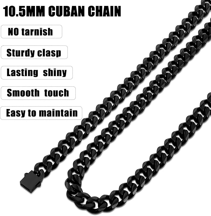 Fiusem 3.5mm Cuban Link Chains for Men, Silver Tone/Black/14K Gold Plated Stainless Steel Necklace Chain, Mens Necklace 16, 18, 20, 22, 24, 26, 28 Inch
