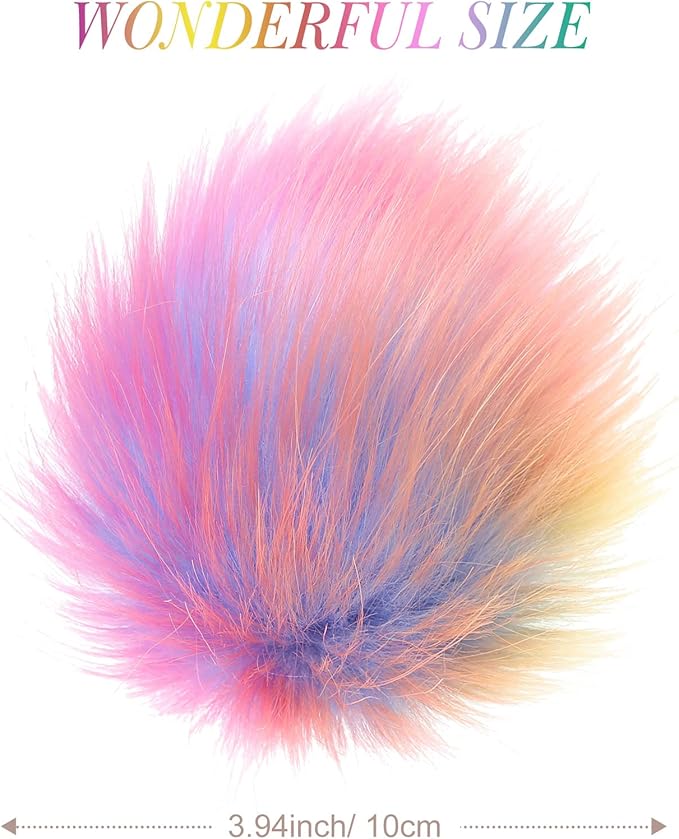 Tatuo 16 Pcs Faux Fur Pom Poms for Hat 4 Inches Large Fluffy Pom Balls for Crafts Knitting Beanies Shoes Scarves Bag Pompoms Keychain Charms Winter DIY Accessories (Mermaid Color)