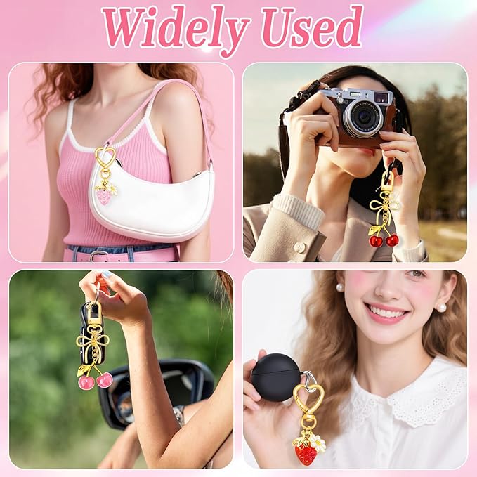 Bag Charms for Handbag Cherry Strawberry Bow Keychain Cute Purse Charms Accessories for Women Tote Bag Fruit Charm