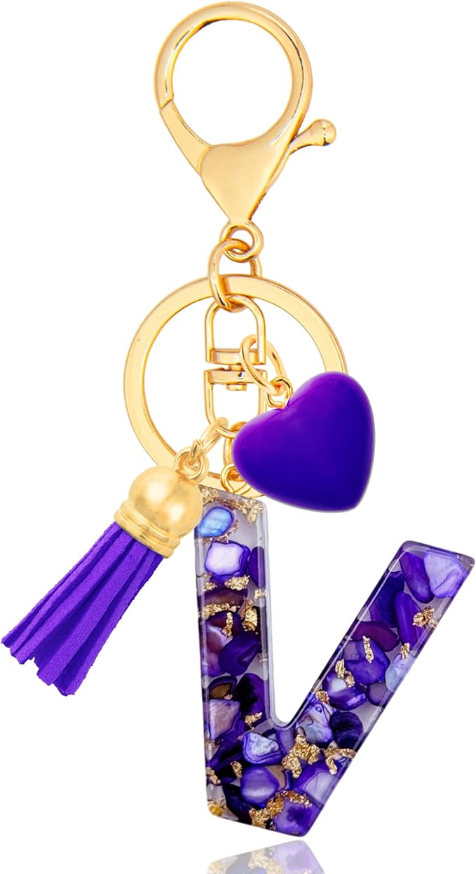 Initial Keychains for Women with Cute Heart Resin - Alphabet Letter Keychain for Bag, Backpacks, Purse or Car key