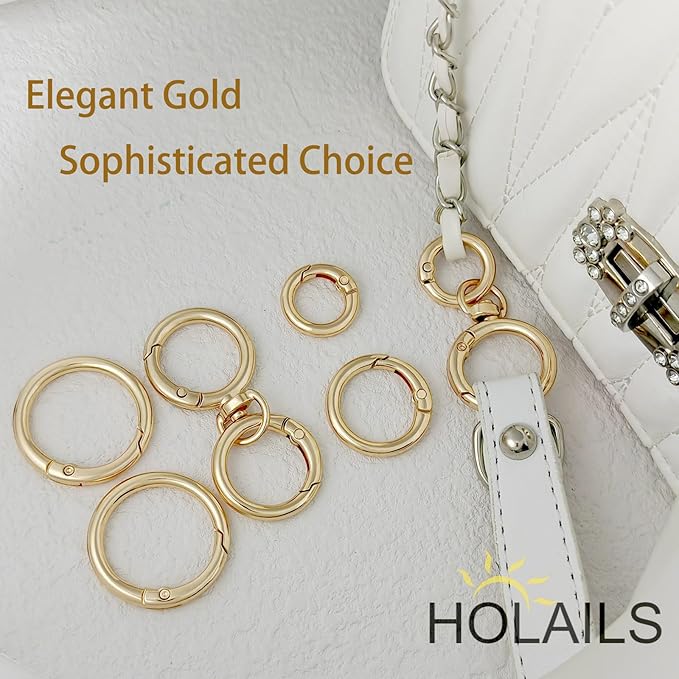 8PCS Metal Spring O Ring Set, Mixed Sizes Round Carabiner Keychain Snap Hooks for Key Rings, Bags, Dog Tags, Buckle, Paracord, Lanyards, and DIY Repair Crafts (Gold)