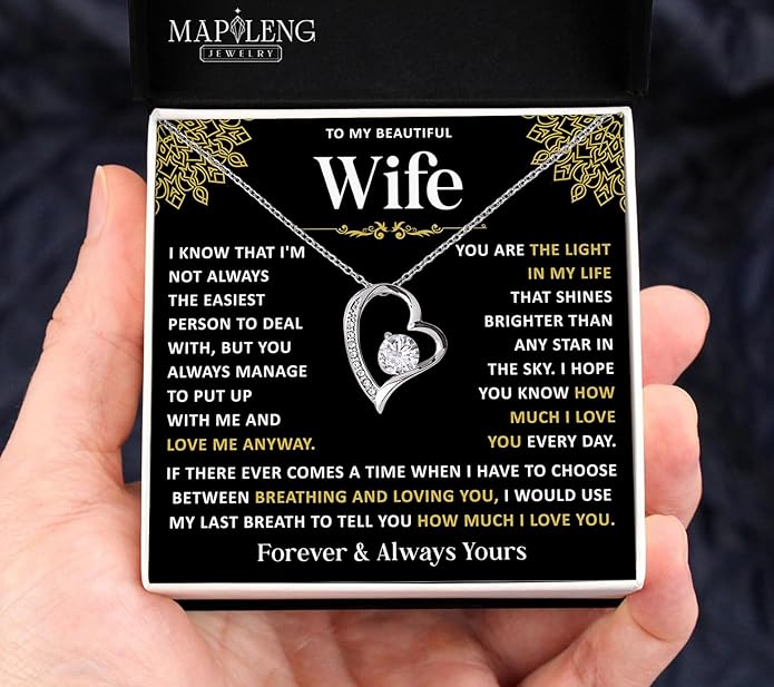 Mapileng To My Wife – Love Knot Necklace from Husband with Heartfelt Message Card & Elegant Luxury Gift Box, A Meaningful Romantic Jewelry Gift for Anniversary, Birthday, Wedding, Christmas